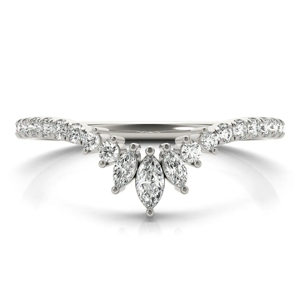 Marquise Cluster Diamond Pavé Band with Prong Setting Silver