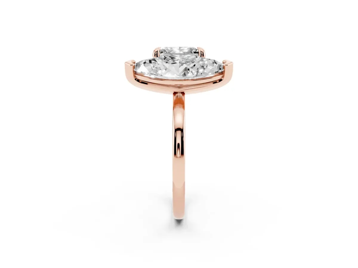 Marquise and Princess Toi Moi Ring with Prong Setting and Plain Band Rose gold
