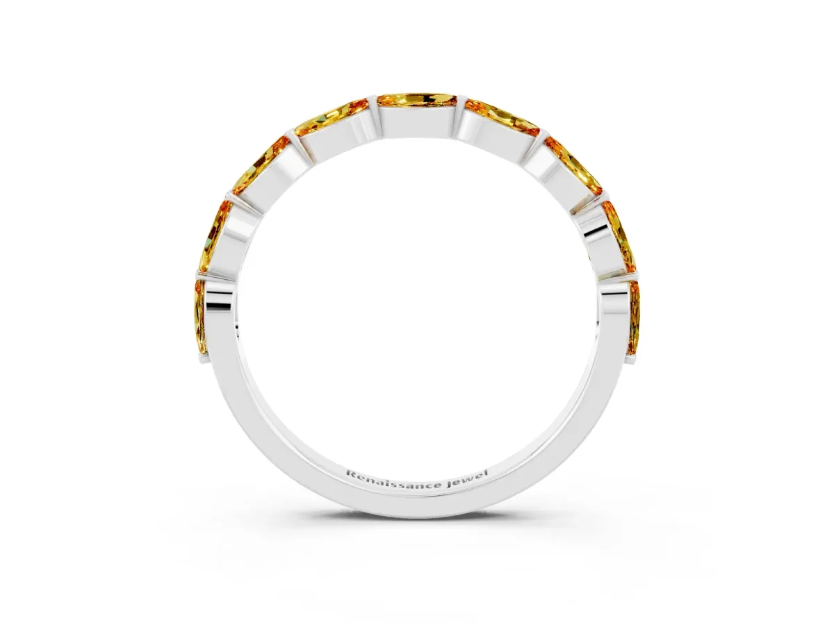 Marquise Citrine Half Eternity Band with Prong Setting Platinum