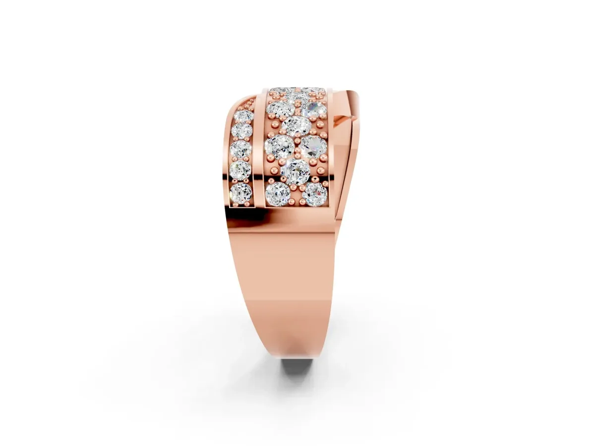 Pavé Round Moissanite Crossover Band with Bead Prong Setting Rose gold