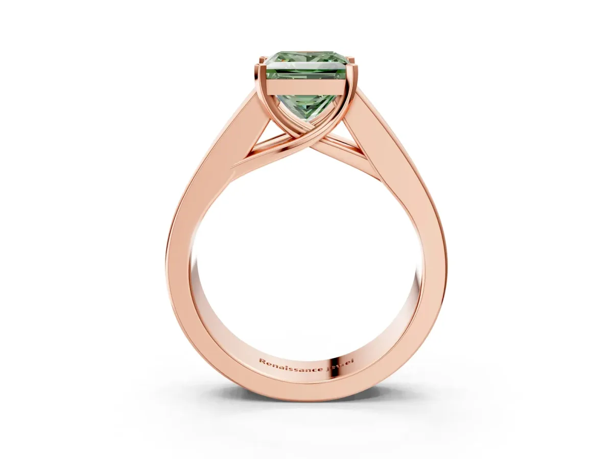 Fancy Green Princess Cut Cut Channel Set Solitaire Ring with Four-Prong Setting Rose gold