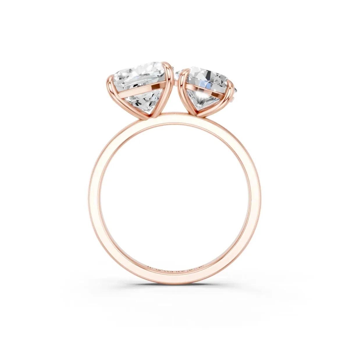 Round and Cushion Toi Moi Ring with Prong Setting and Plain Band Rose gold