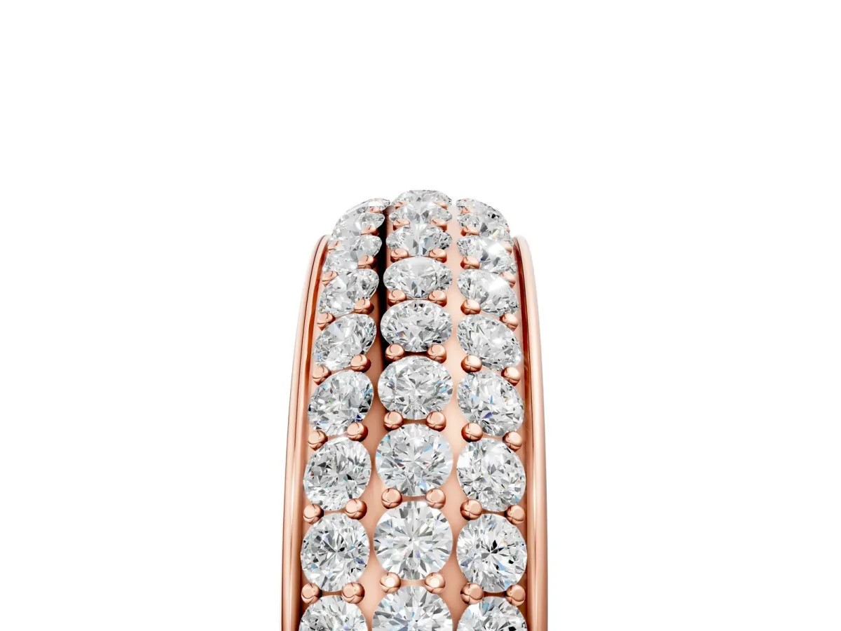 Three-Row Round Diamond Eternity Band with Shared Prong Setting Rose gold