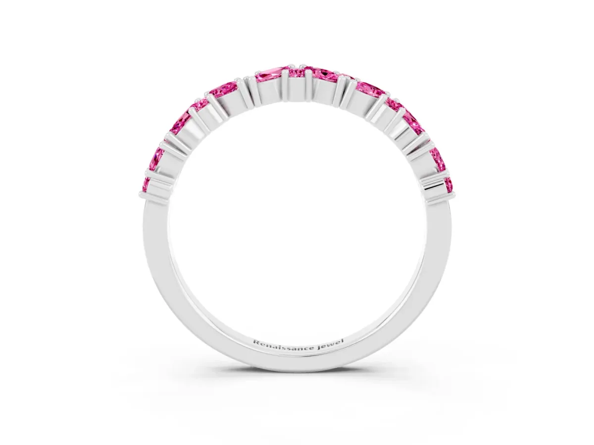 Marquise and Round Pink Sapphire Vine Eternity Band with Prong Setting Silver