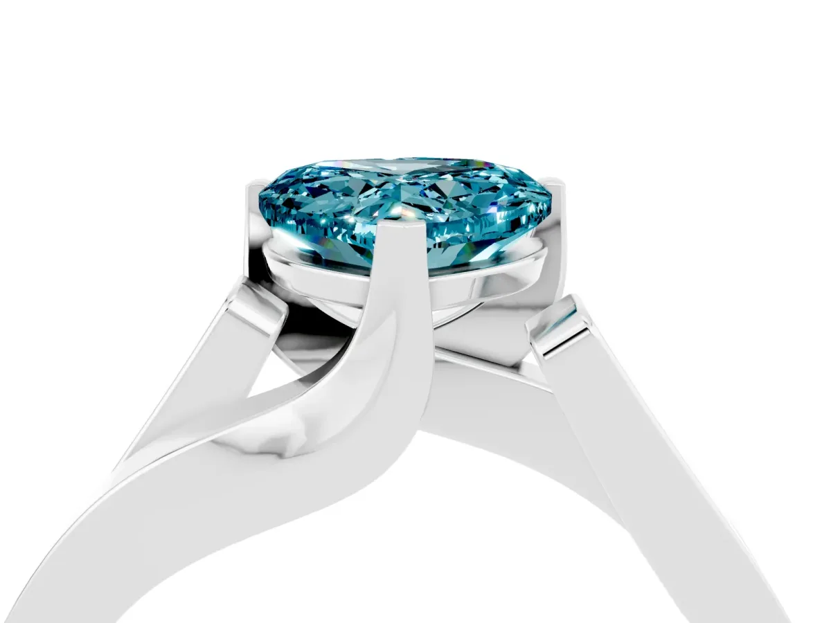 Modern Tension Set Heart Cut Blue Topaz Solitaire Wide Band Ring Silver