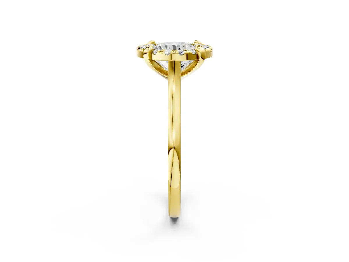 Round Cut Diamond Cluster Halo Solitaire with Four-Prong Setting Yellow gold
