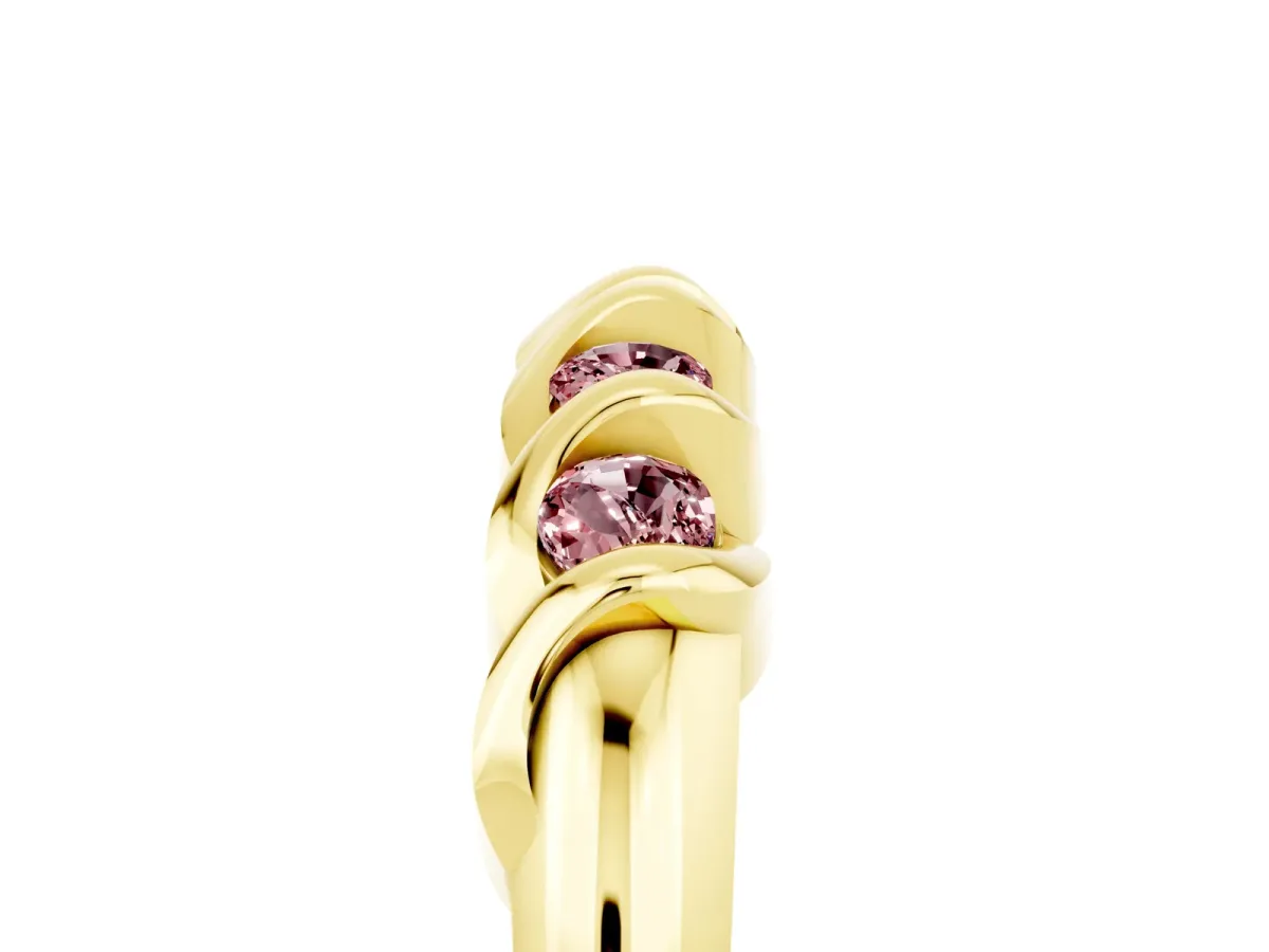 Round Morganite Eternity Band with Twist Prong Setting Yellow gold