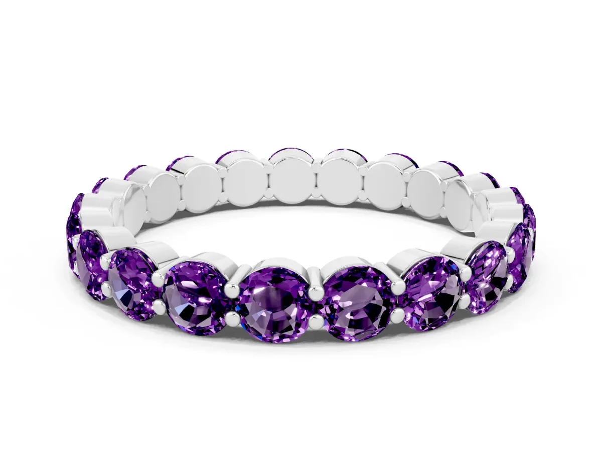 Round Amethyst Eternity Band with U-Prong Setting Platinum