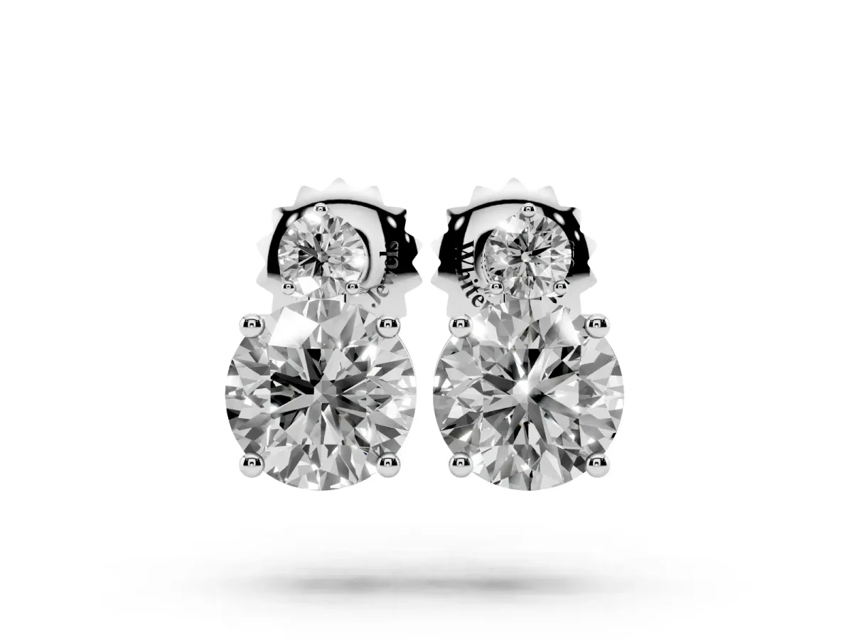 Round Diamond Basket-Set Stud Earrings with Diamond Accent Platinum