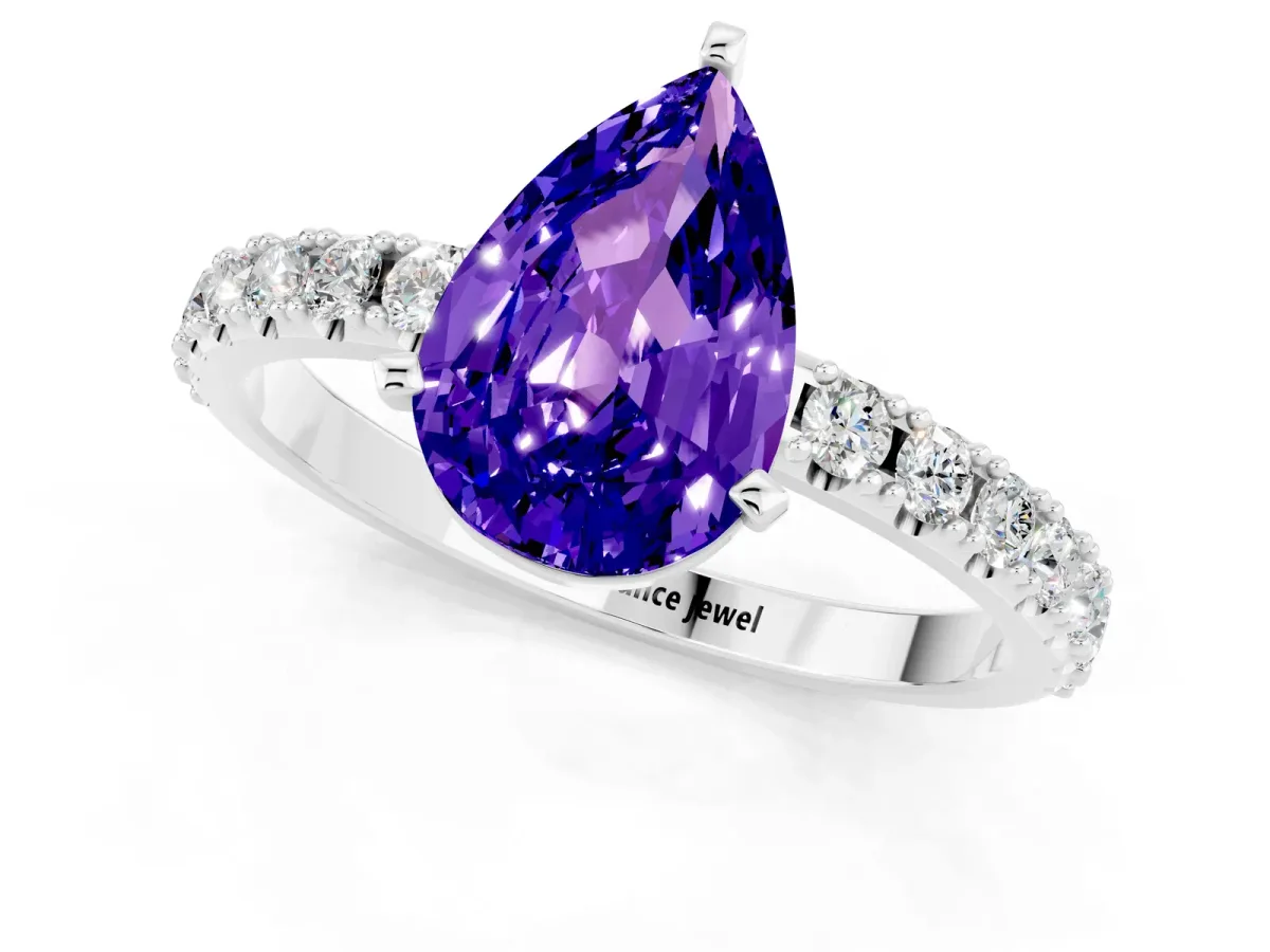 Pear Cut Tanzanite Solitaire Pavé Band with Four-Prong Setting Silver