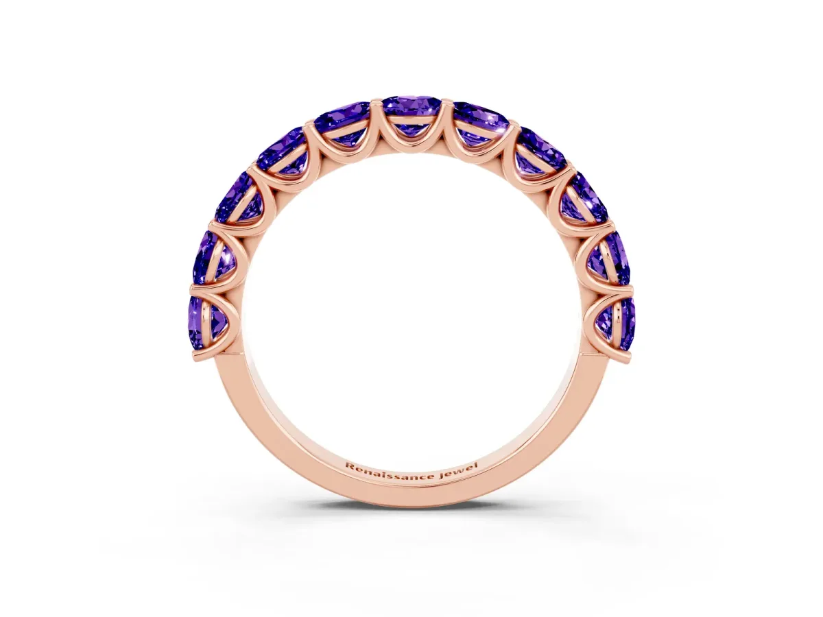 Round Tanzanite Shared Prong Eternity Band Rose gold