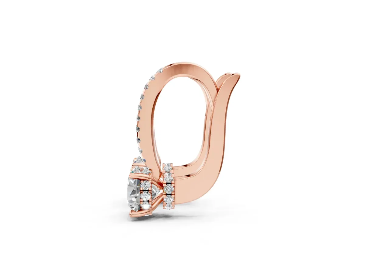 Round Diamond Hidden Halo Drop Earrings Rose gold