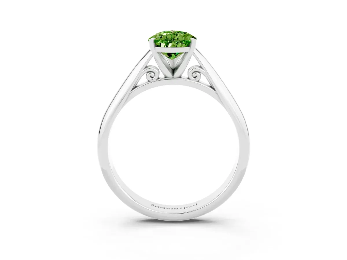 Pear Cut Peridot Solitaire Engagement Ring with Cathedral Setting and Four-Prong Mount White gold