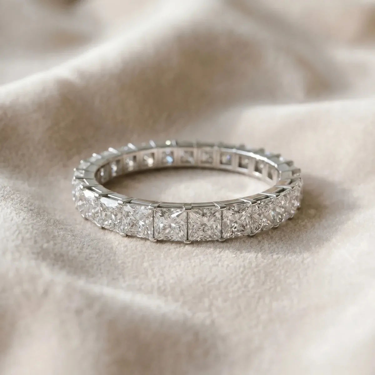 Princess Cut Diamond Eternity Band with Channel Setting and Shared Prong Platinum