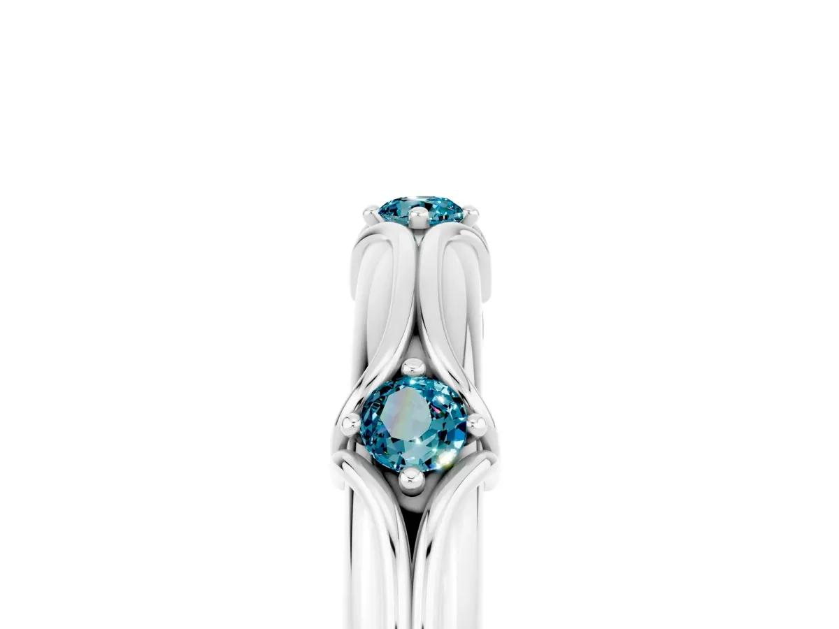Round Blue Topaz Prong Set Milgrain Eternity Band Platinum