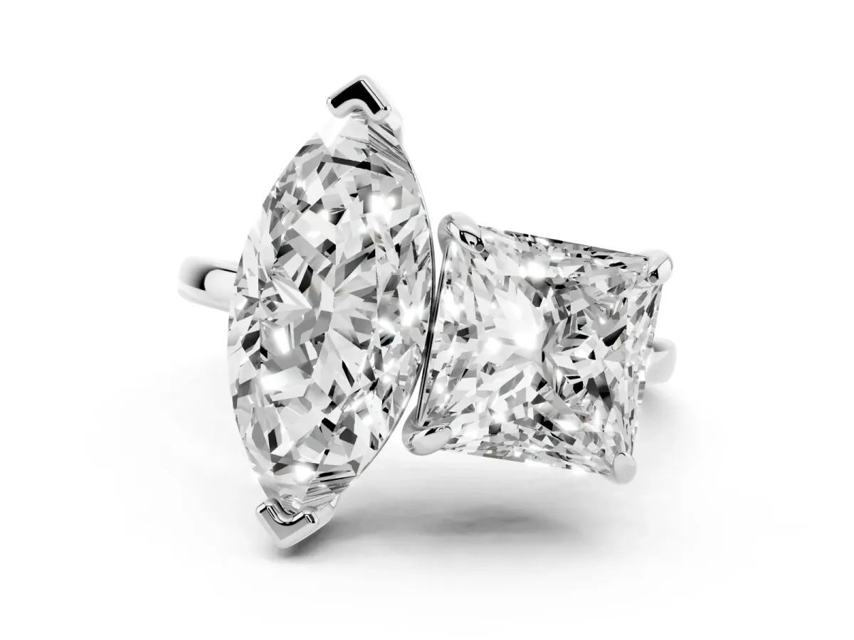 Marquise and Princess Toi Moi Ring with Prong Setting and Plain Band Silver
