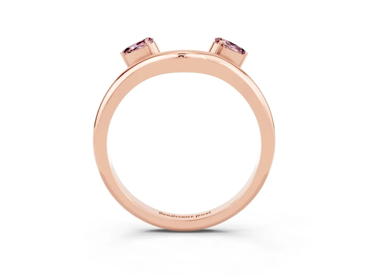 Pear Cut Morganite Two-Stone Open Band Ring with Prong Setting Rose gold