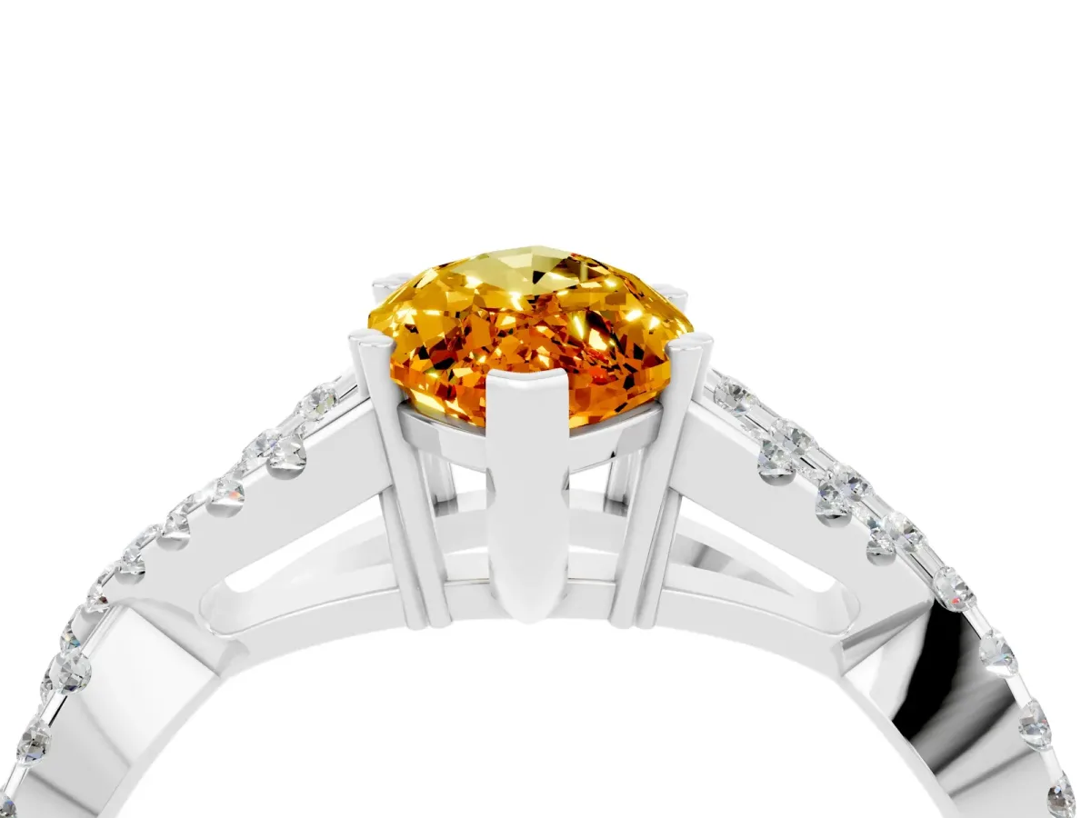 Marquise Cut Citrine Solitaire Ring with Four-Prong Setting and Twisted Pavé Band Silver