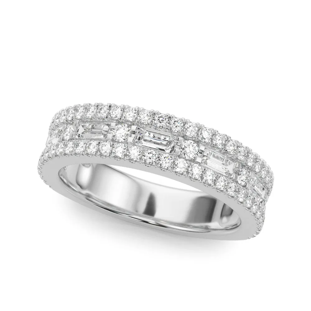 Pave Round and Baguette Diamond Eternity Band with Channel and Prong Setting Silver