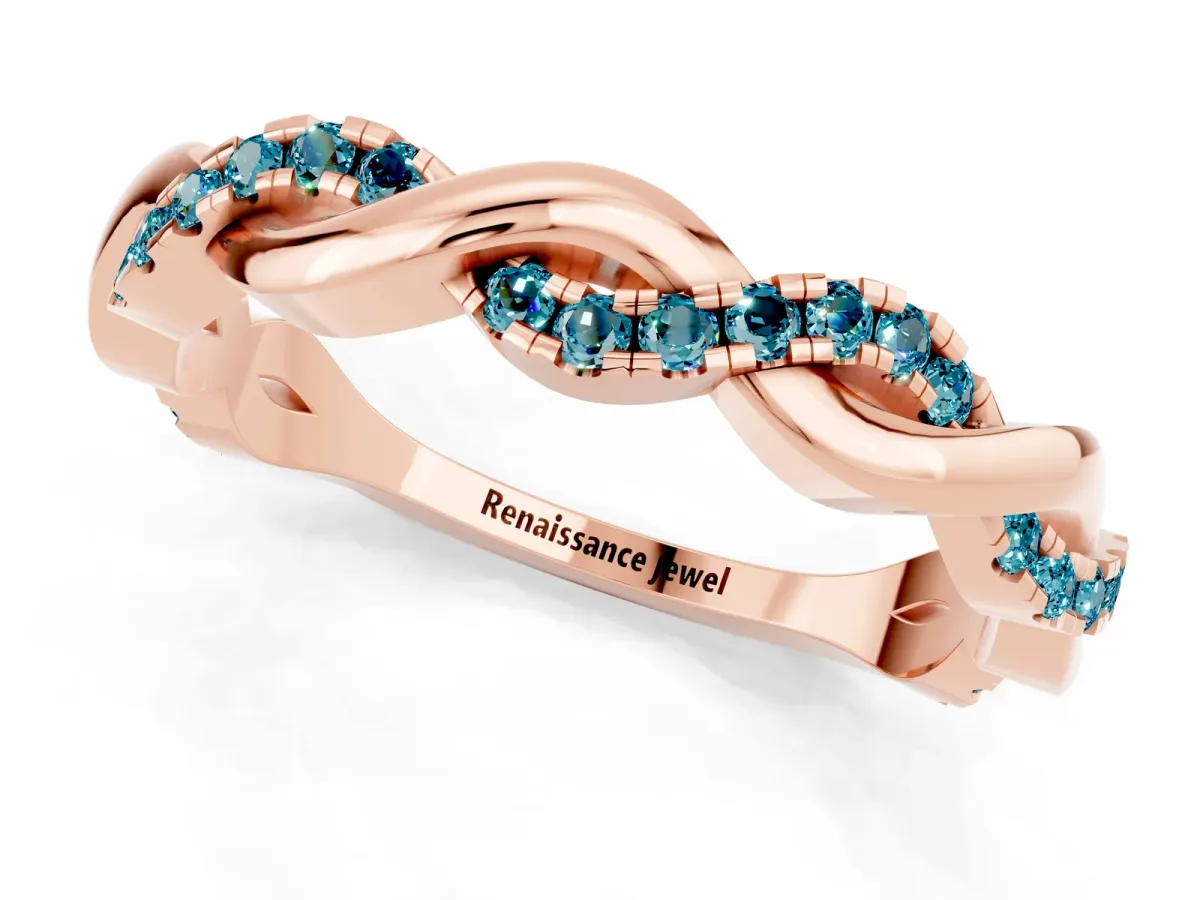 Round Blue Topaz Twist Eternity Band with Pavé Setting Rose gold