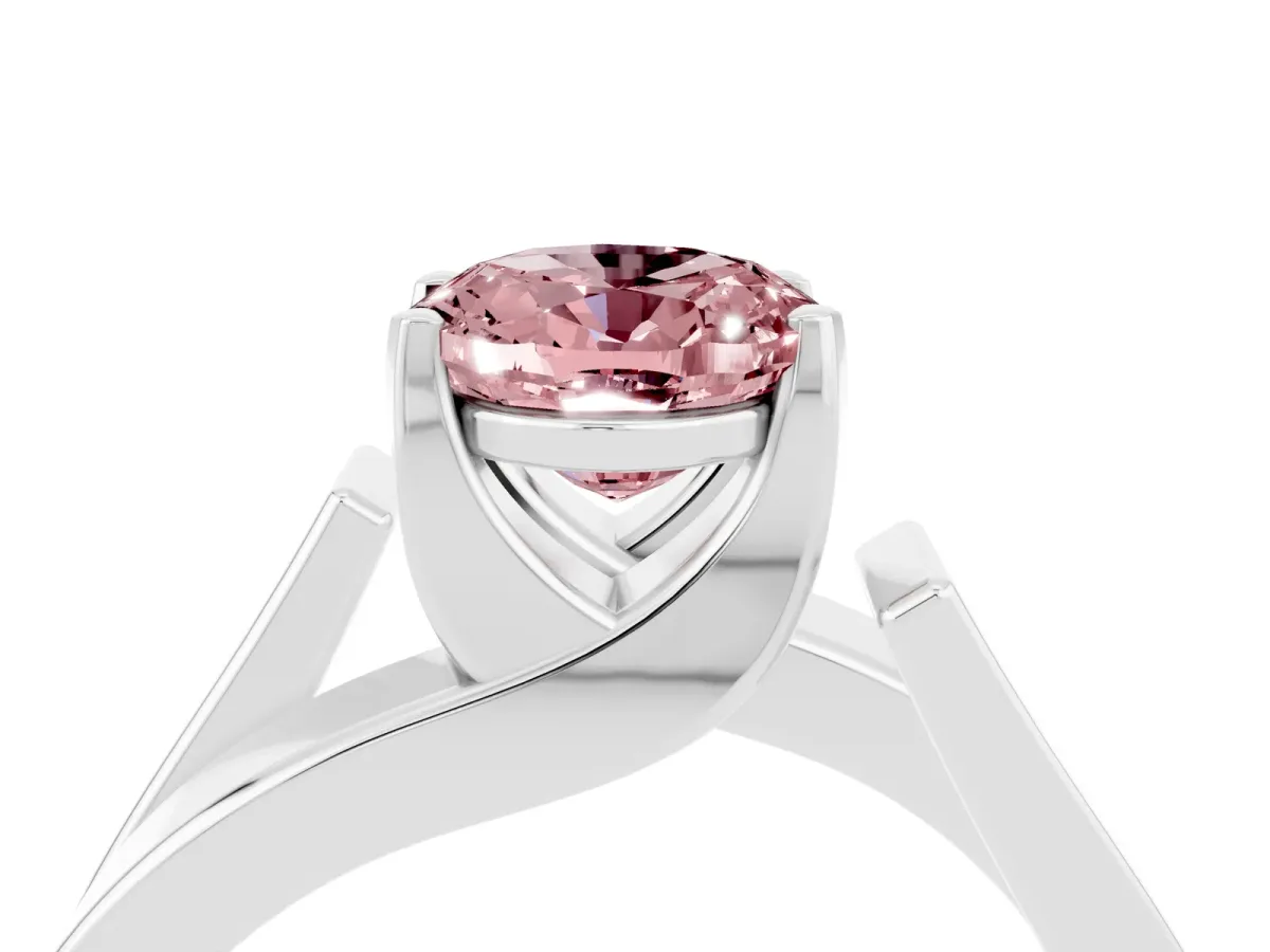 Modern Tension Set Oval Cut Morganite Solitaire Wide Band Ring Platinum