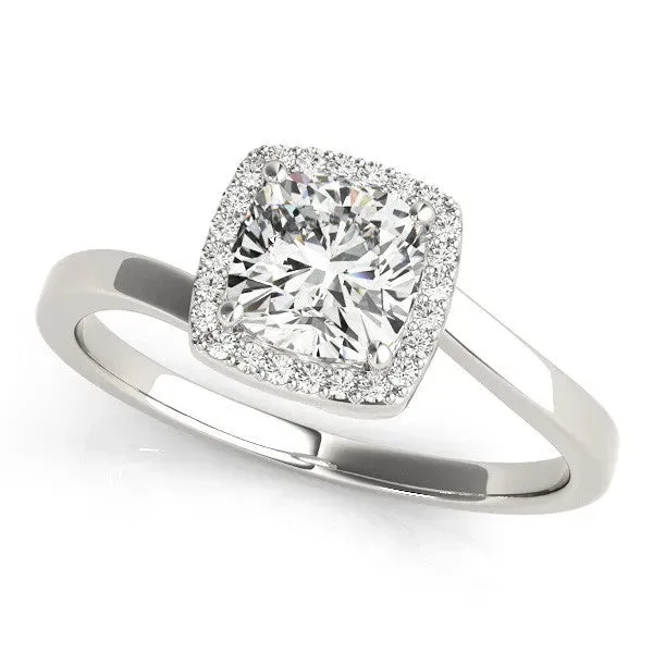 Cushion Cut Halo Solitaire Engagement Ring with Round Diamond and Four-Prong Setting Silver