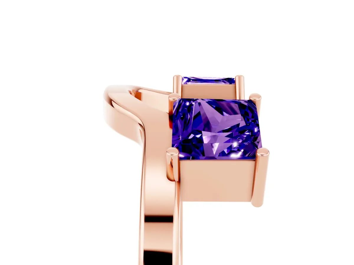 Princess Cut Tanzanite Two-Stone Open Band Ring with Four-Prong Setting Rose gold