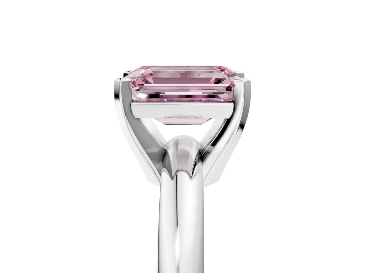 Fancy Pink Emerald Cut Diamond Solitaire Engagement Ring with Round Band and Four-Prong Setting Silver