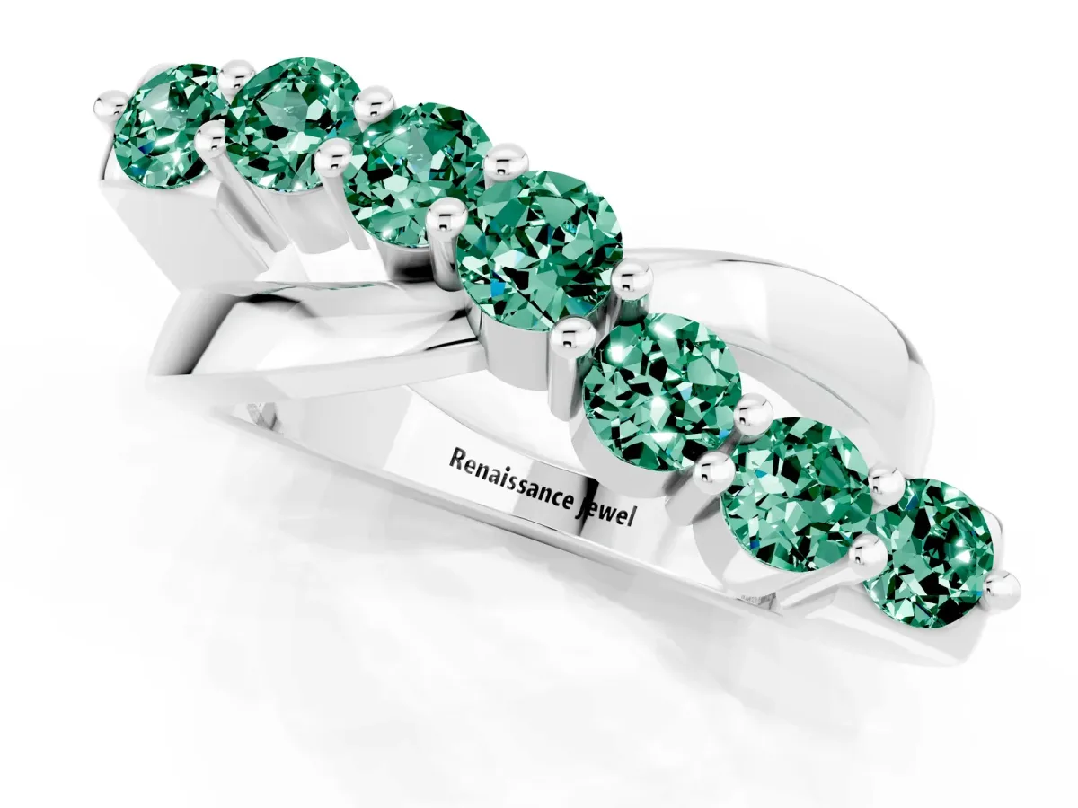 Round Green Sapphire Prong-Set Crossover Band Silver