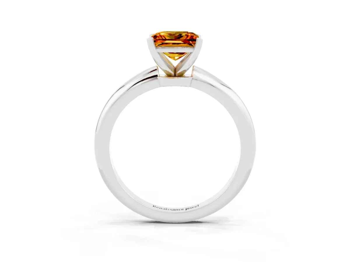 Princess Cut Citrine Solitaire Ring with Six-Prong Setting and Classic Band Silver