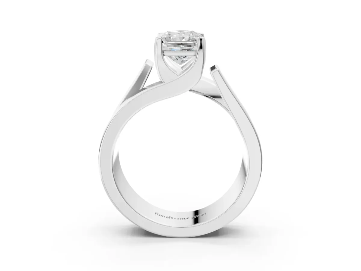 Modern Tension Set Radiant Cut Diamond Solitaire Wide Band Ring Platinum