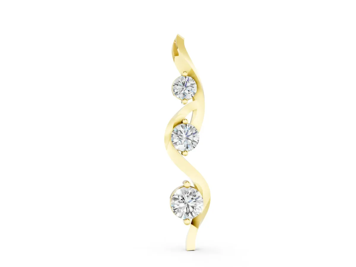 Three-Stone Round Prong-Set Swirl Pendant Yellow gold