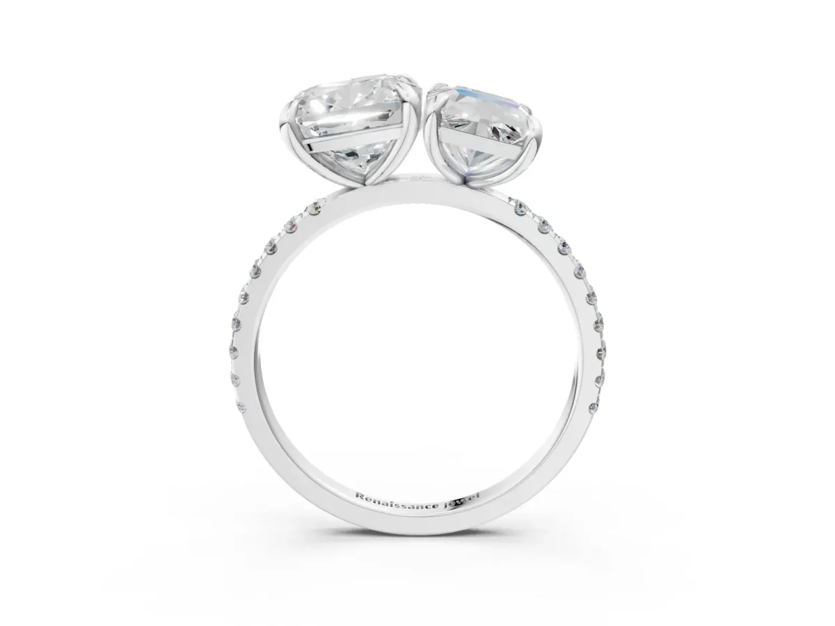 Cushion and Radiant Toi Moi Ring with Prong Setting and Micro Pave Band Silver