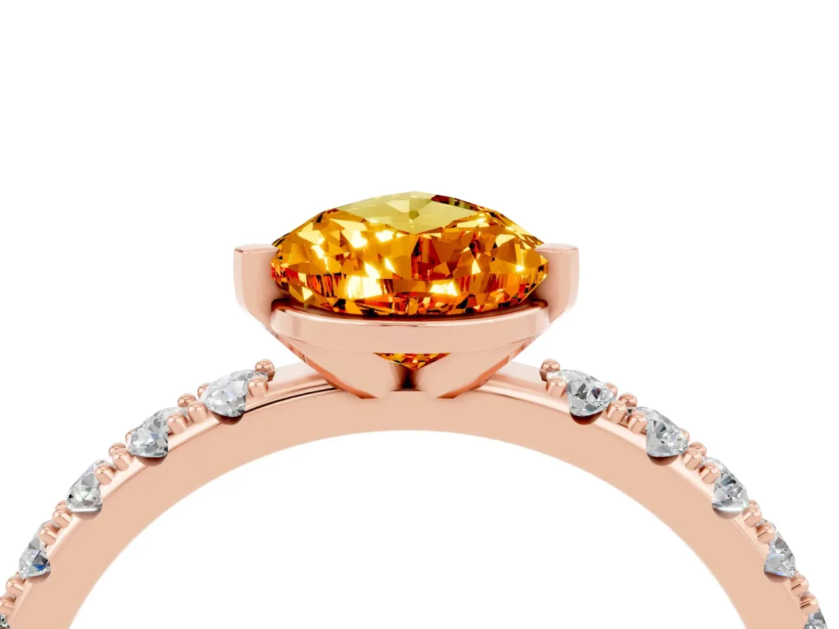 Pear Cut Citrine Solitaire Pavé Band with Four-Prong Setting Rose gold