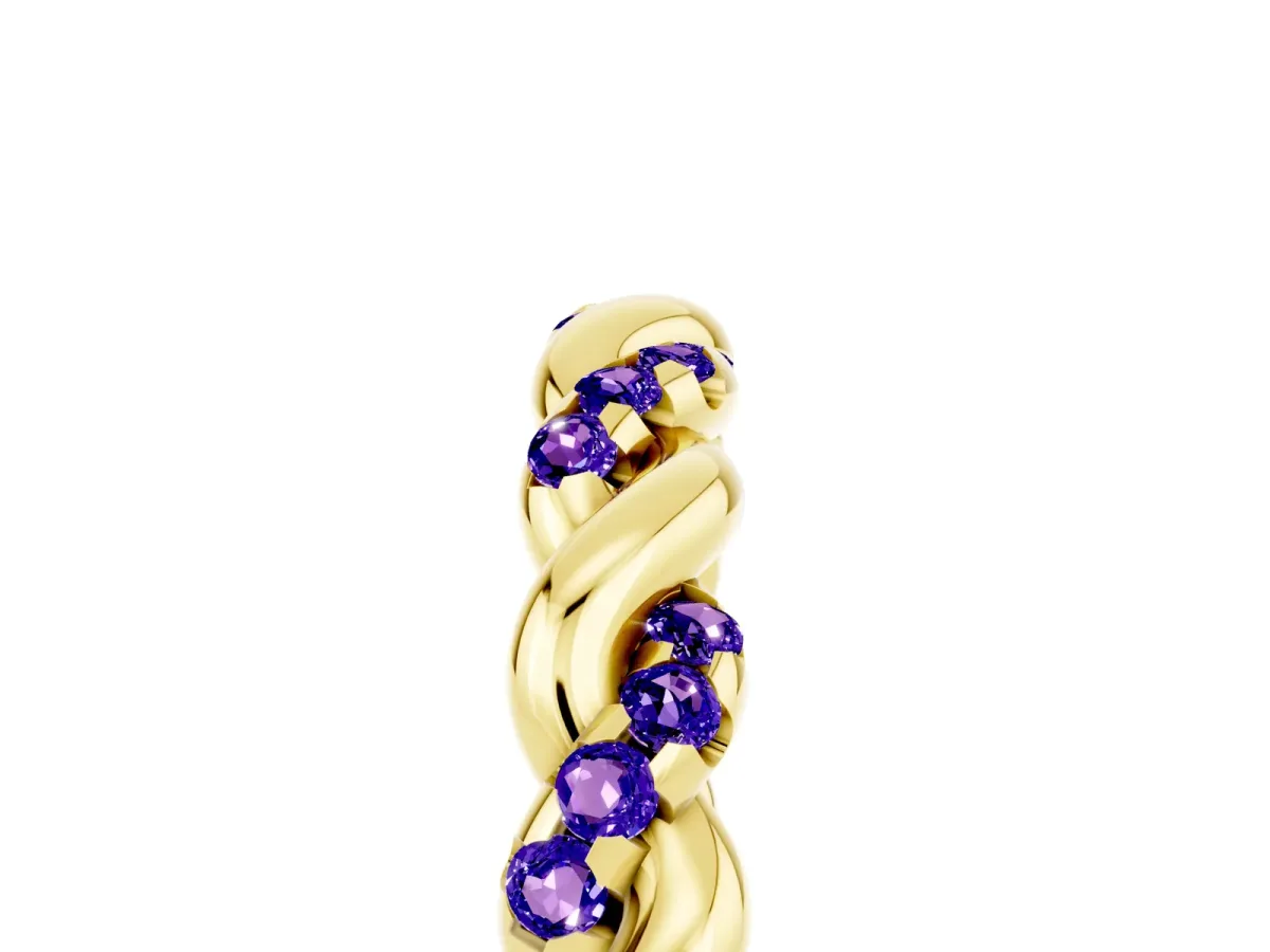 Twisted Pavé Round Tanzanite Eternity Band Yellow gold