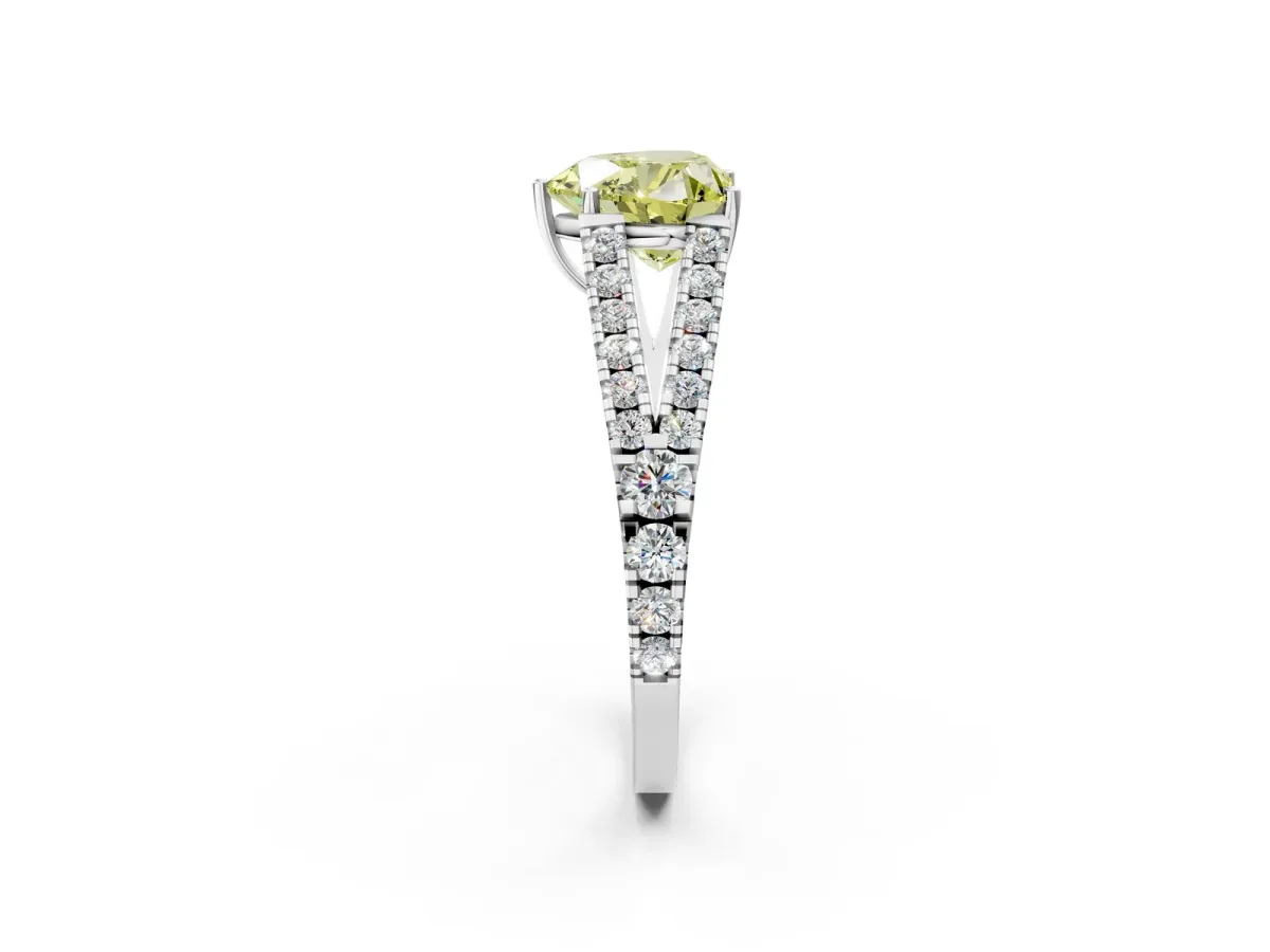 Fancy Yellow Heart Cut Diamond Split Shank Pavé Engagement Ring with Four-Prong Setting White gold