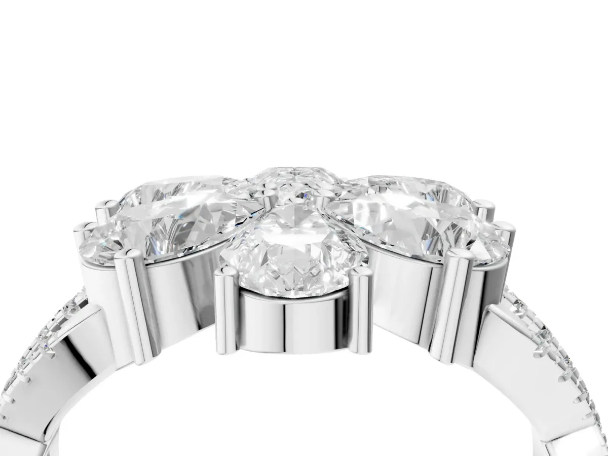 Pear Diamond Floral Ring with Round Diamond Accents White gold