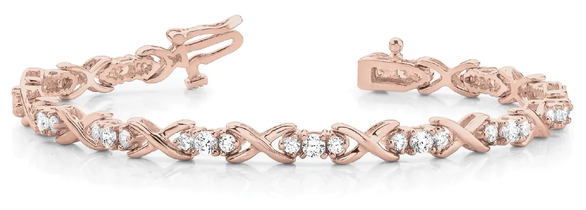 Round Diamond X-Link Tennis Bracelet with Prong Setting Rose gold