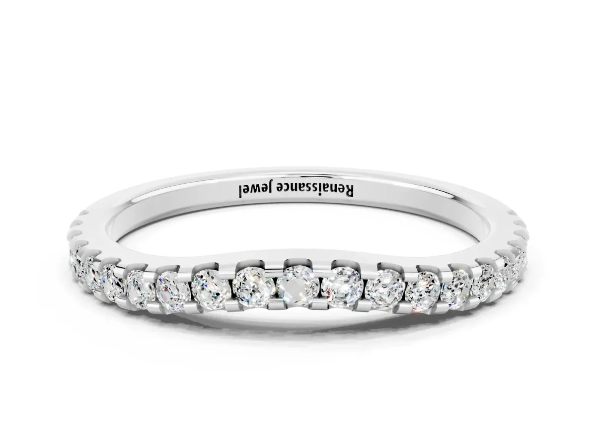 Round Moissanite Pavé Curved Wedding Band Platinum