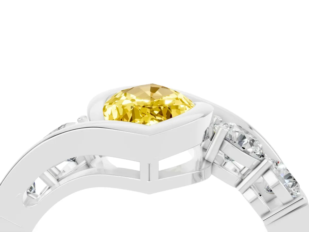 Bezel Set Marquise Cut Yellow Sapphire Bypass Ring with Round Accents Silver