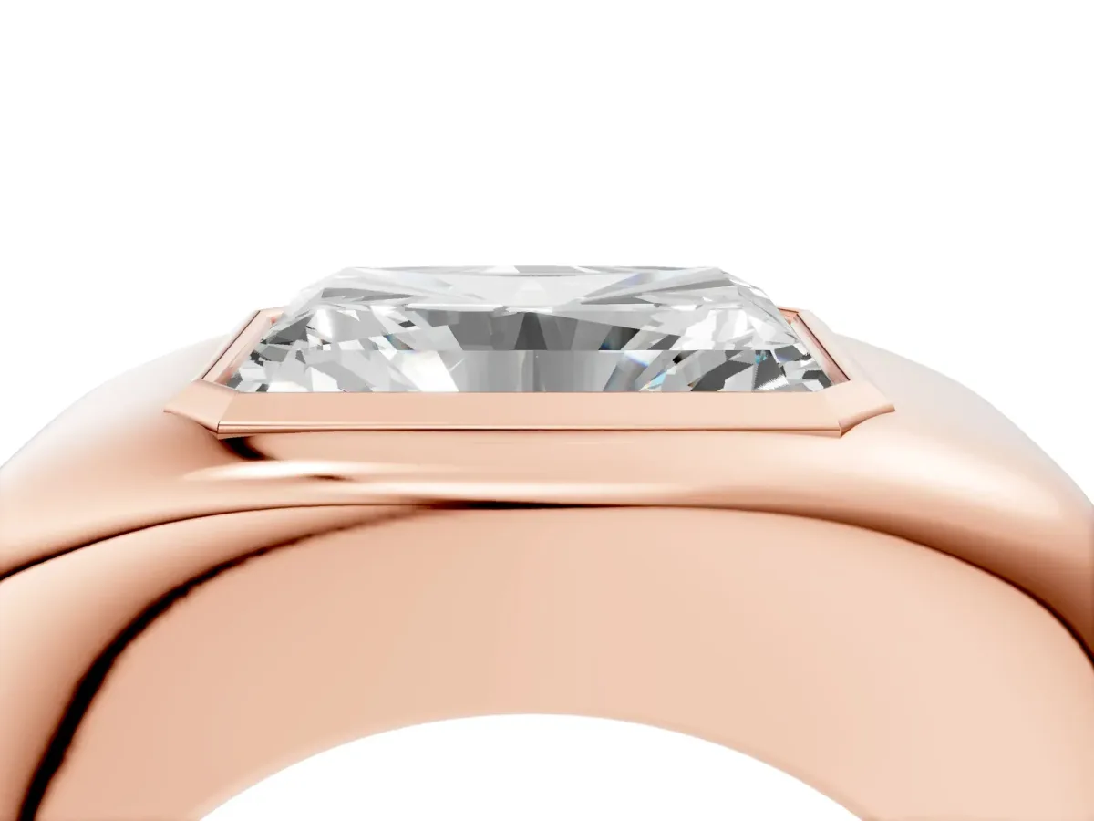 Radiant Diamond Bezel Set Mens Ring Rose gold