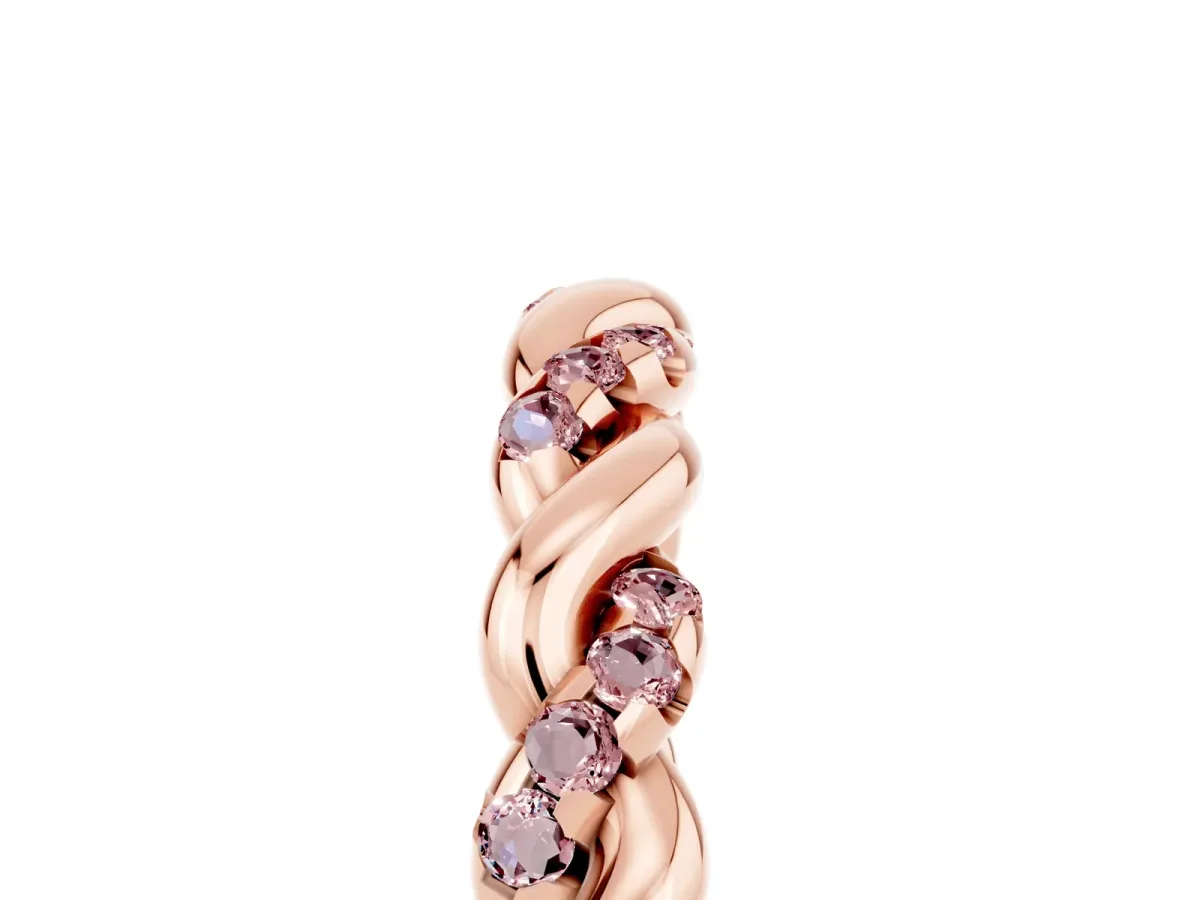 Twisted Pavé Round Morganite Eternity Band Rose gold
