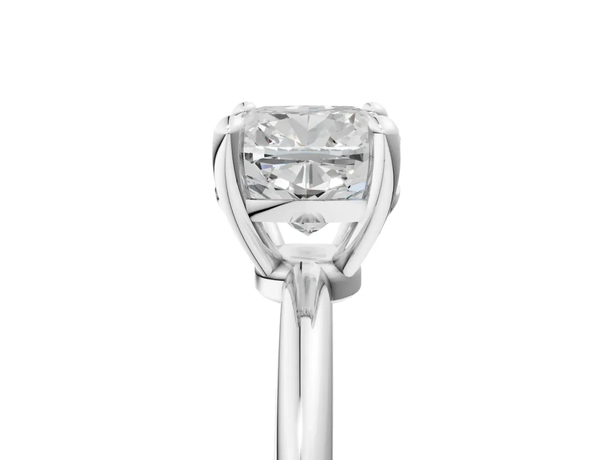 Cushion Cut Solitaire Diamond Ring with 4-Prong Setting on a Classic Band Silver
