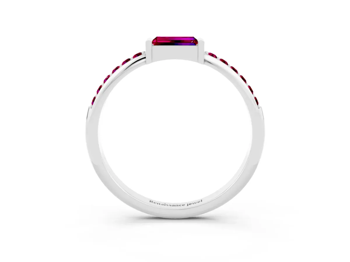 Baguette Garnet Pavé Band with Bar Setting Platinum