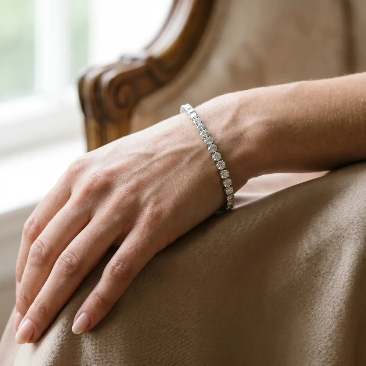 Round Brilliant Diamond Tennis Bracelet with Prong Setting Silver