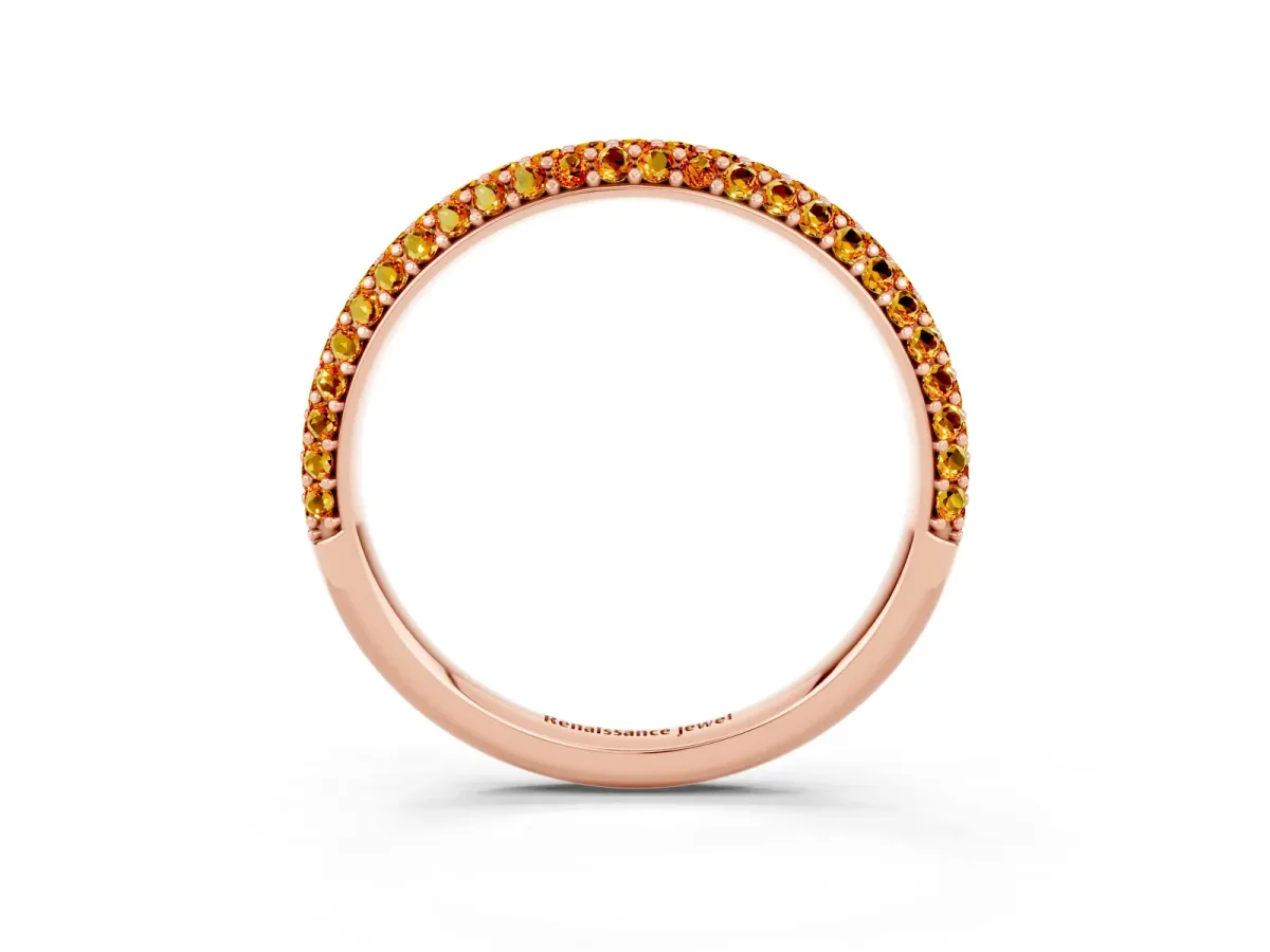 Round Citrine Pavé Eternity Band with Shared Prong Setting Rose gold