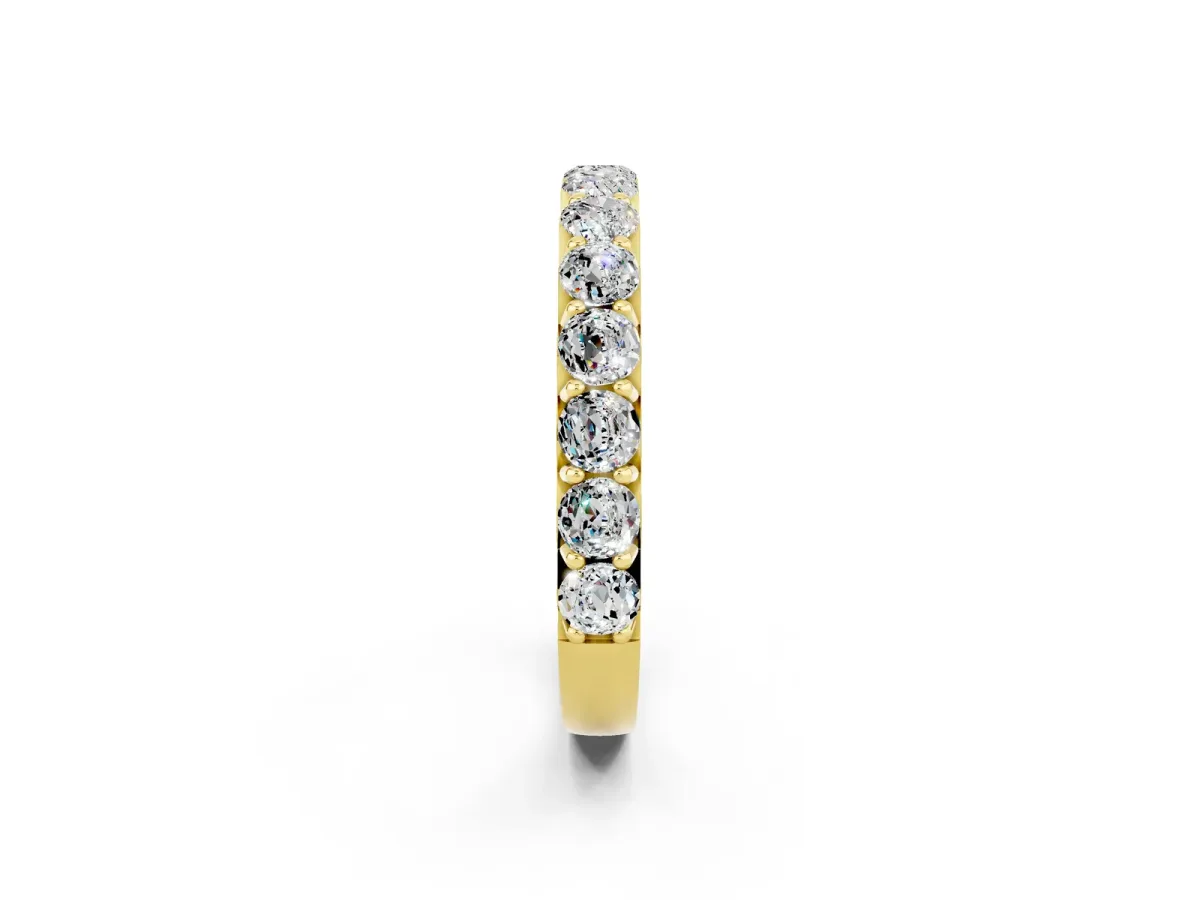 Round Moissanite Half Eternity Band with Classic Prong Setting Yellow gold