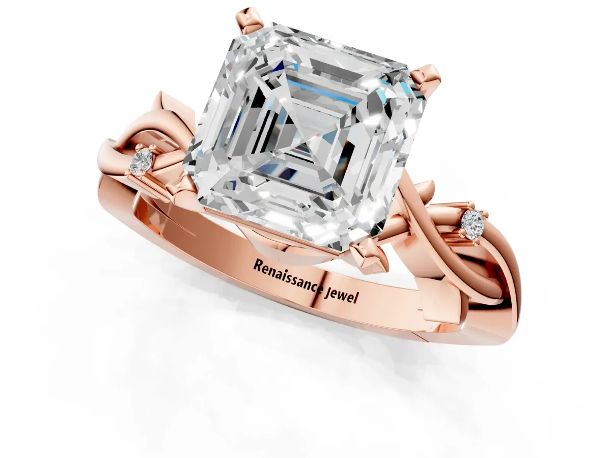 Asscher Cut Diamond Solitaire Ring with Twisted Band and Prong Setting Rose gold