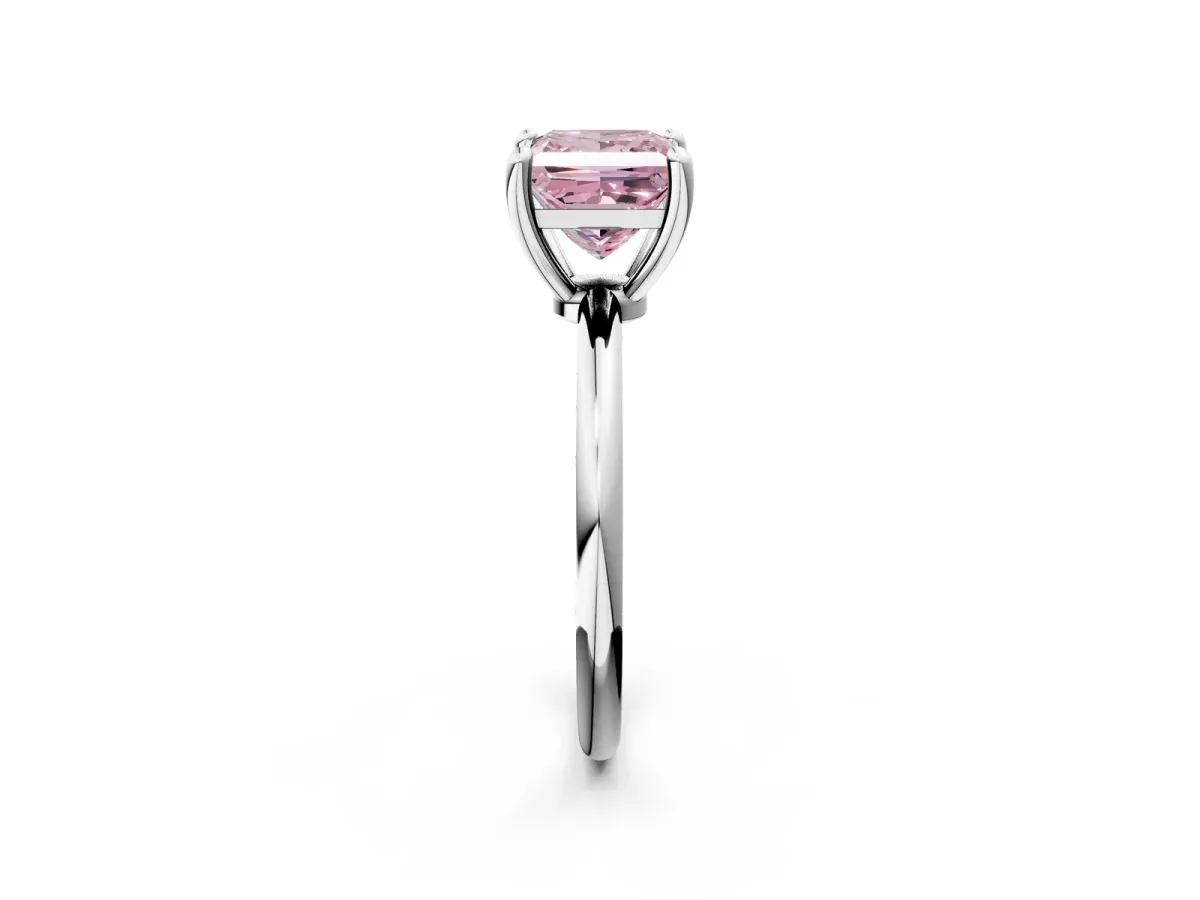 Fancy Pink Princess Cut Solitaire Diamond Ring with 4-Prong Setting on a Classic Band Silver