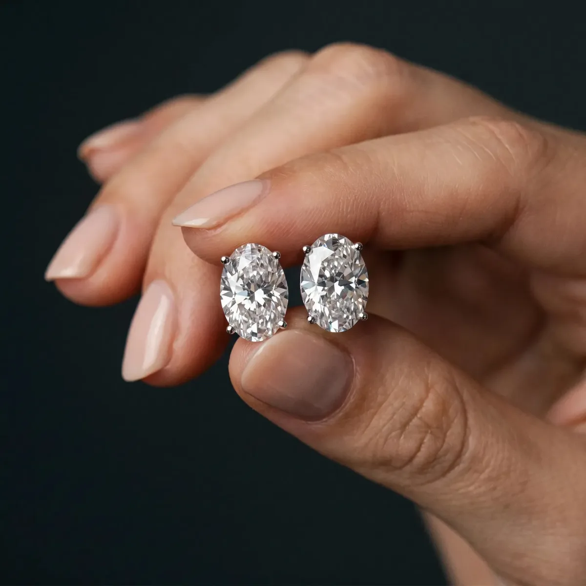 Oval Cut Diamond Stud Earrings White gold